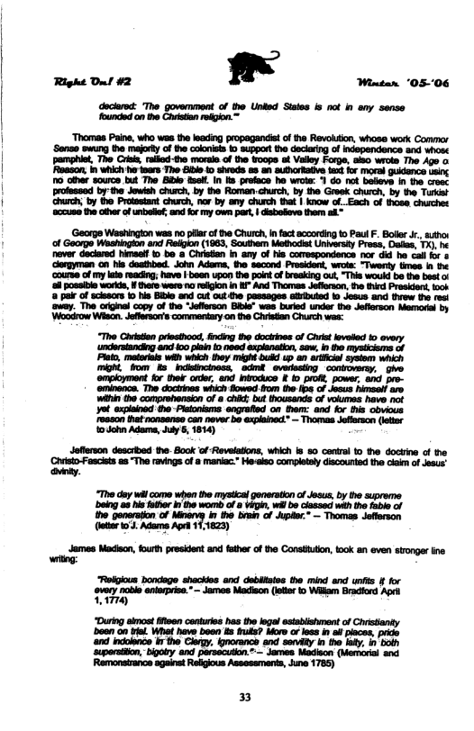 xfi_ WM E i 1 il HRR I M.Mn ks HIR U i m i i ,ma I Jofferson descrbed the- Book of Revelations, which is 0 corira 10 the doctine of the ‘Crvsto-Fascies as “The ravings of a maniac.” He-iso completel discounied the cleim of Jsus’ vy, James Madieon, fourth president and faher of the Constiution, ok an even sronges ine wilog: